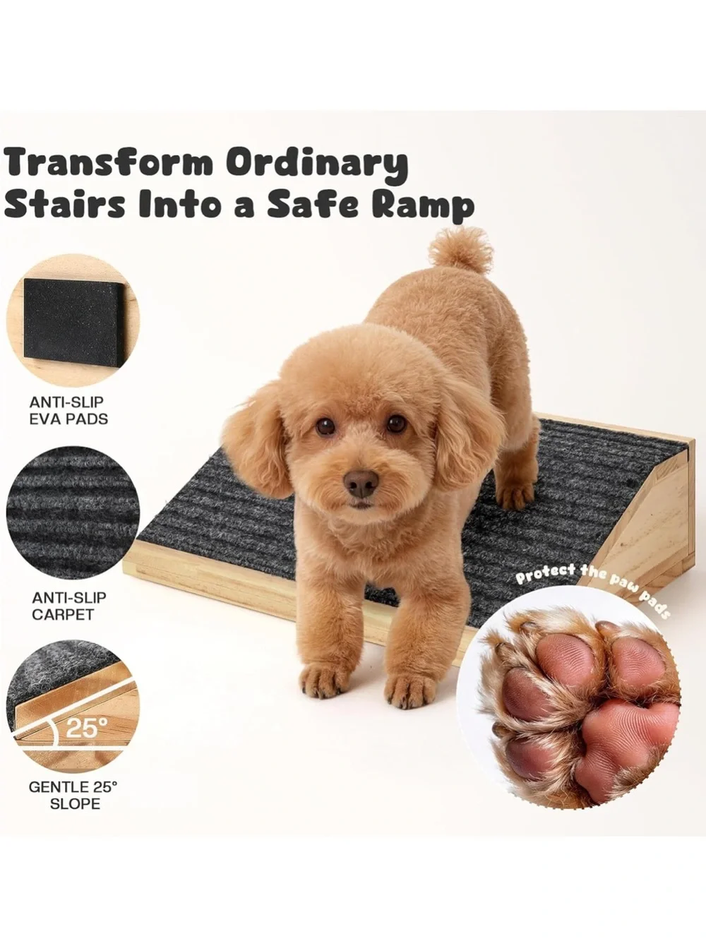 NWOT 3-Pack Wooden Dog Ramp for Stairs, Anti-Slip Pet Steps for Small Dogs